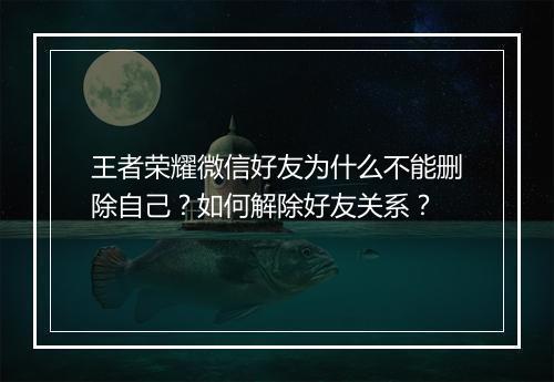 王者荣耀微信好友为什么不能删除自己？如何解除好友关系？
