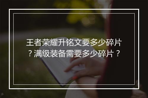 王者荣耀升铭文要多少碎片？满级装备需要多少碎片？