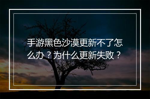 手游黑色沙漠更新不了怎么办？为什么更新失败？
