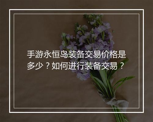 手游永恒岛装备交易价格是多少?如何进行装备交易?