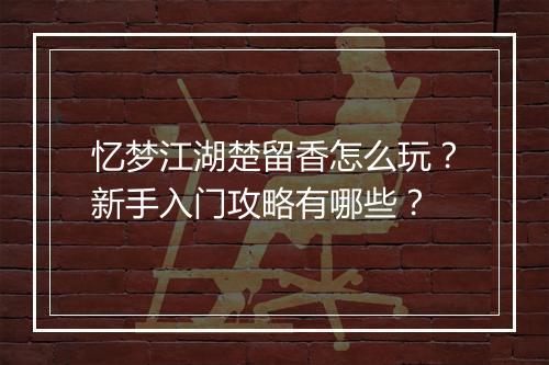 忆梦江湖楚留香怎么玩？新手入门攻略有哪些？
