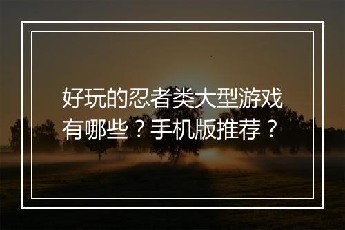 好玩的忍者类大型游戏有哪些?手机版推荐?