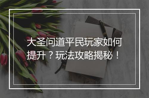大圣问道平民玩家如何提升？玩法攻略揭秘！