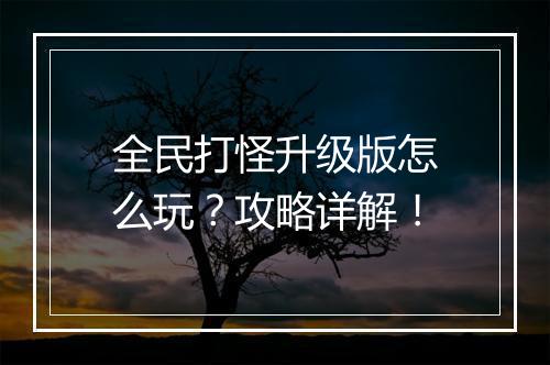 全民打怪升级版怎么玩？攻略详解！