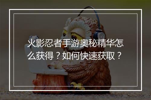 火影忍者手游奥秘精华怎么获得?如何快速获取?