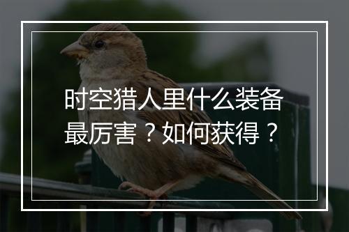 时空猎人里什么装备最厉害？如何获得？