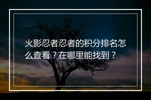 火影忍者忍者的积分排名怎么查看？在哪里能找到？