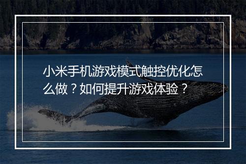 小米手机游戏模式触控优化怎么做？如何提升游戏体验？