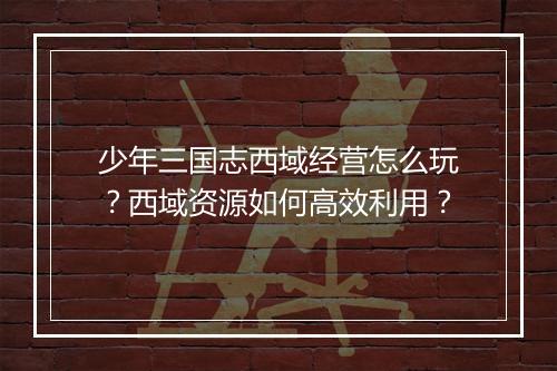 少年三国志西域经营怎么玩？西域资源如何高效利用？