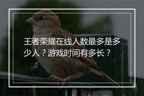 王者荣耀在线人数最多是多少人？游戏时间有多长？