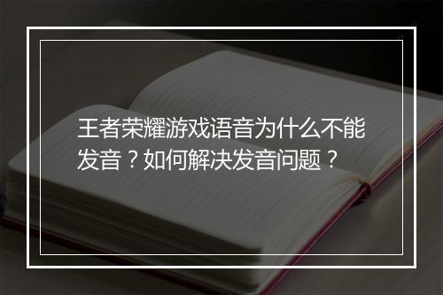王者荣耀游戏语音为什么不能发音?如何解决发音问题?