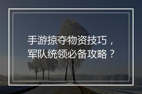 手游掠夺物资技巧，军队统领必备攻略？