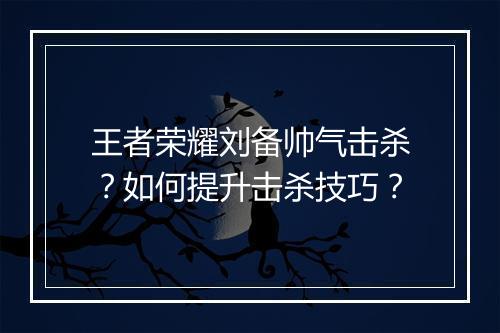 王者荣耀刘备帅气击杀？如何提升击杀技巧？