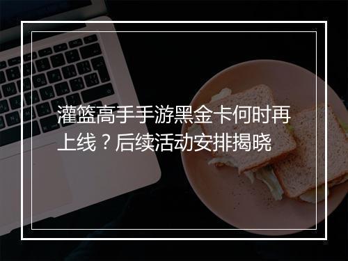 灌篮高手手游黑金卡何时再上线？后续活动安排揭晓