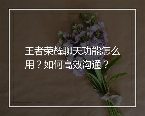王者荣耀聊天功能怎么用？如何高效沟通？
