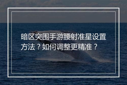 暗区突围手游腰射准星设置方法?如何调整更精准?