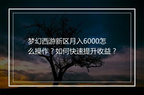 梦幻西游新区月入6000怎么操作?如何快速提升收益?