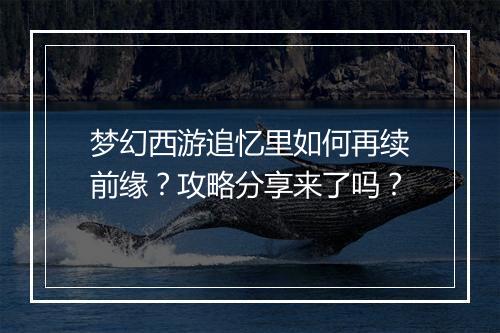 梦幻西游追忆里如何再续前缘？攻略分享来了吗？