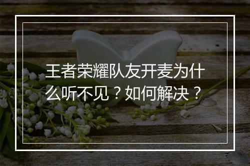 王者荣耀队友开麦为什么听不见？如何解决？