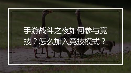 手游战斗之夜如何参与竞技？怎么加入竞技模式？