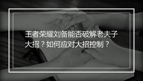 王者荣耀刘备能否破解老夫子大招？如何应对大招控制？