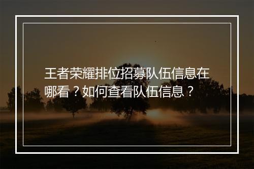 王者荣耀排位招募队伍信息在哪看？如何查看队伍信息？