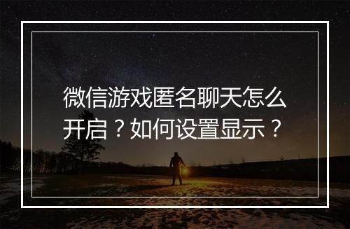 微信游戏匿名聊天怎么开启？如何设置显示？