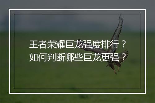 王者荣耀巨龙强度排行？如何判断哪些巨龙更强？