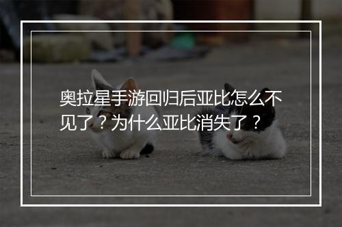 奥拉星手游回归后亚比怎么不见了？为什么亚比消失了？