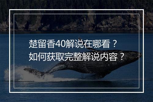 楚留香40解说在哪看？如何获取完整解说内容？