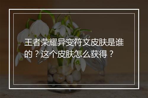 王者荣耀异变符文皮肤是谁的？这个皮肤怎么获得？