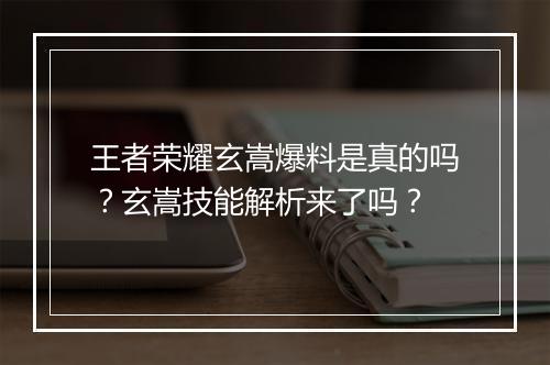 王者荣耀玄嵩爆料是真的吗？玄嵩技能解析来了吗？