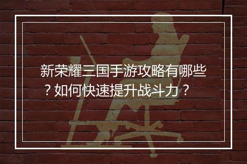 新荣耀三国手游攻略有哪些？如何快速提升战斗力？