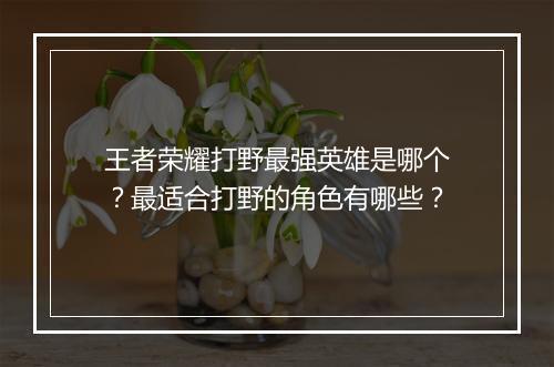 王者荣耀打野最强英雄是哪个？最适合打野的角色有哪些？