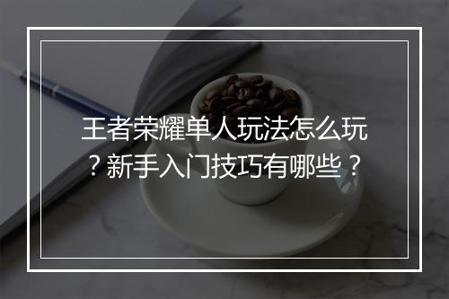 王者荣耀单人玩法怎么玩？新手入门技巧有哪些？