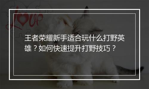 王者荣耀新手适合玩什么打野英雄？如何快速提升打野技巧？