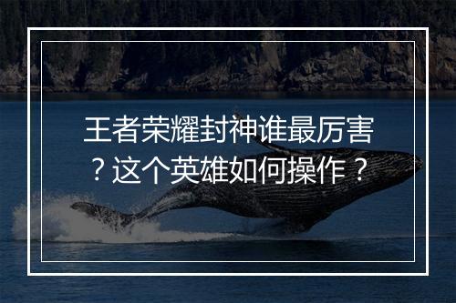 王者荣耀封神谁最厉害？这个英雄如何操作？