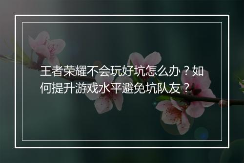 王者荣耀不会玩好坑怎么办?如何提升游戏水平避免坑队友?