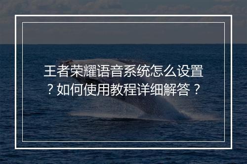 王者荣耀语音系统怎么设置？如何使用教程详细解答？