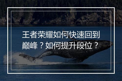 王者荣耀如何快速回到巅峰？如何提升段位？