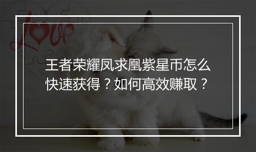 王者荣耀凤求凰紫星币怎么快速获得？如何高效赚取？