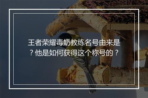 王者荣耀毒奶教练名号由来是?他是如何获得这个称号的?