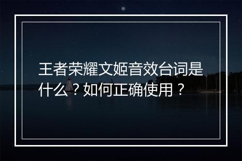 王者荣耀文姬音效台词是什么？如何正确使用？