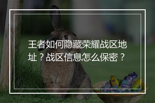 王者如何隐藏荣耀战区地址？战区信息怎么保密？
