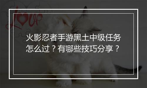 火影忍者手游黑土中级任务怎么过？有哪些技巧分享？
