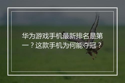 华为游戏手机最新排名是第一？这款手机为何能夺冠？