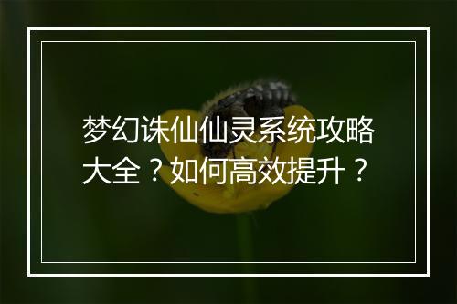梦幻诛仙仙灵系统攻略大全？如何高效提升？