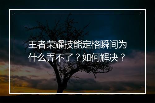 王者荣耀技能定格瞬间为什么弄不了？如何解决？