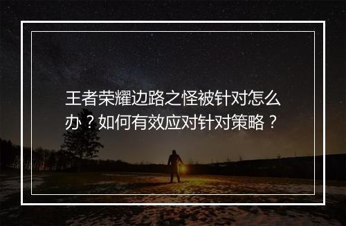 王者荣耀边路之怪被针对怎么办？如何有效应对针对策略？