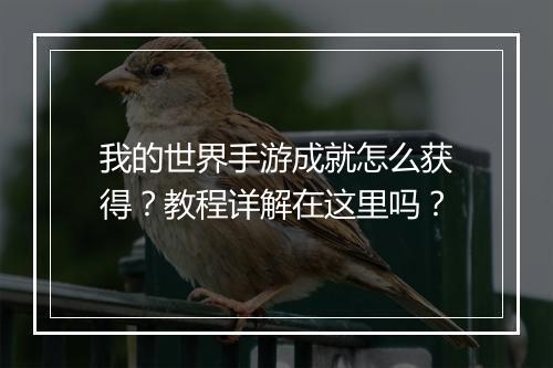 我的世界手游成就怎么获得？教程详解在这里吗？